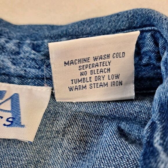 Vintage 90’s Denim Dress Bea Classics Womens M Cottagecore Floral Embroidered - Picture 6 of 9